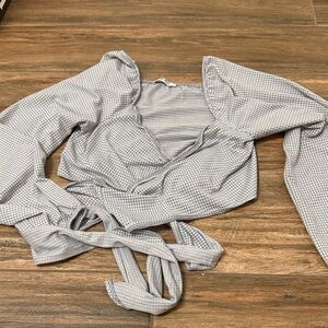 Zara Trafaluc Light Gray Checkered Wrap Crop Top